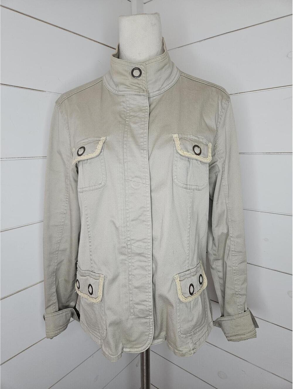 Christopher & Banks XL khaki military utiity jacket with cream lace trim